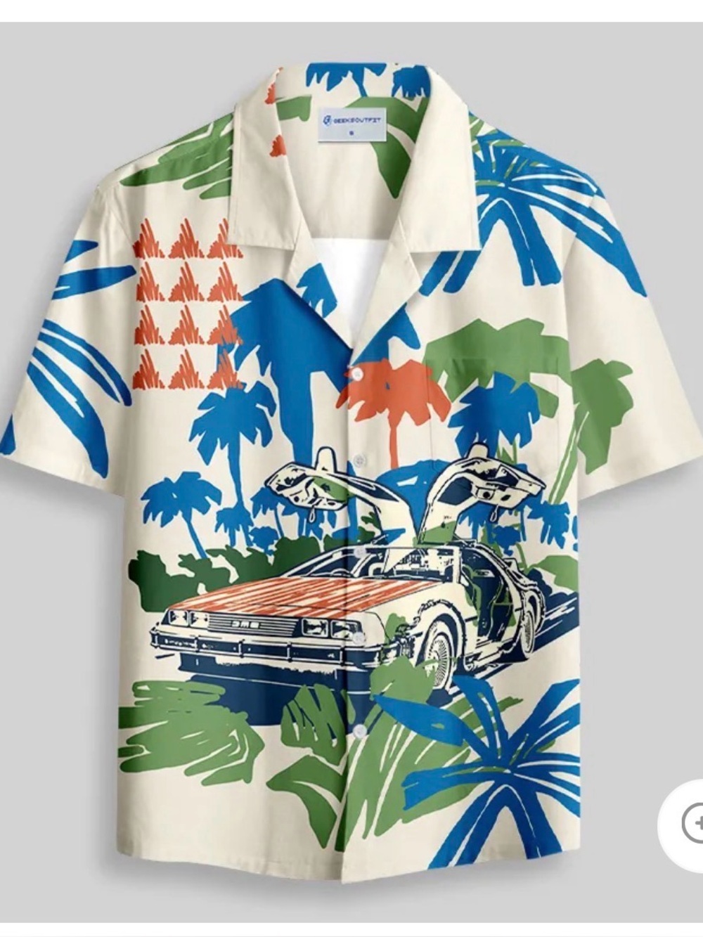 Back to the Future Delorean Men's XL Hawaiian Short-Sleeve Shirt